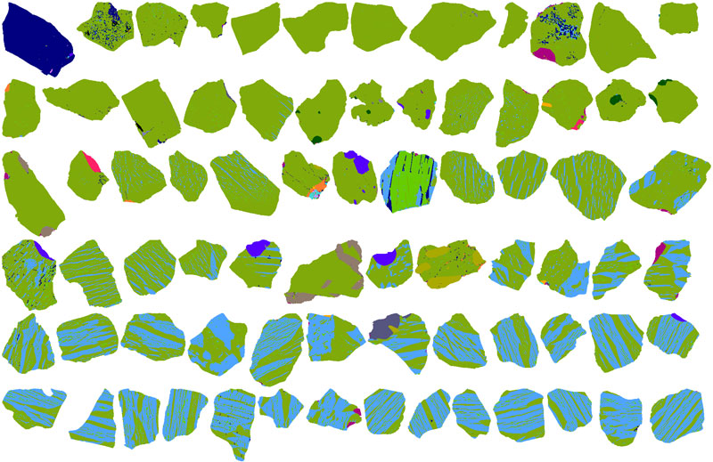 Heavy mineral concentrate particles sorted according to its Ti content